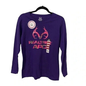 Realtree APC Women’s‎ Long Sleeve Pink Camo Logo Purple Size Medium